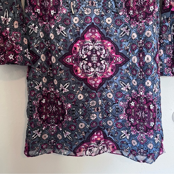 White House Black Market Medallion Floral Shift Dress Bell Sleeves XS Boho - Picture 7 of 14